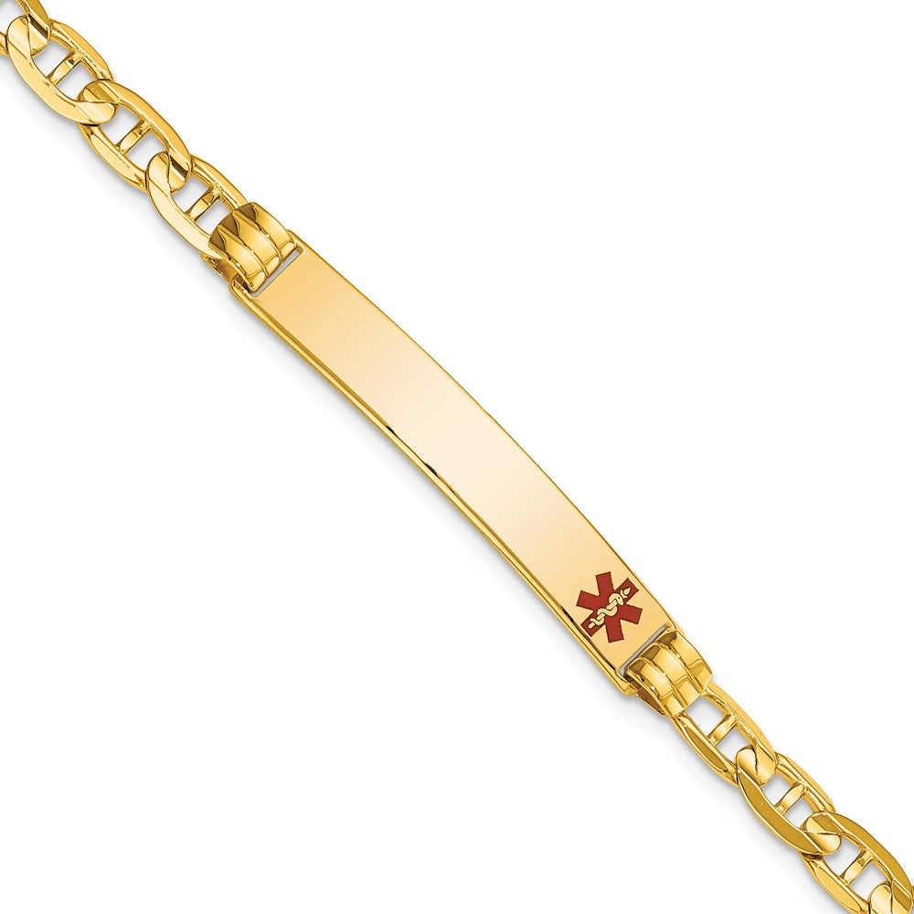 Solid 14K Yellow Gold Medical Red Enamel Anchor ID Bracelet