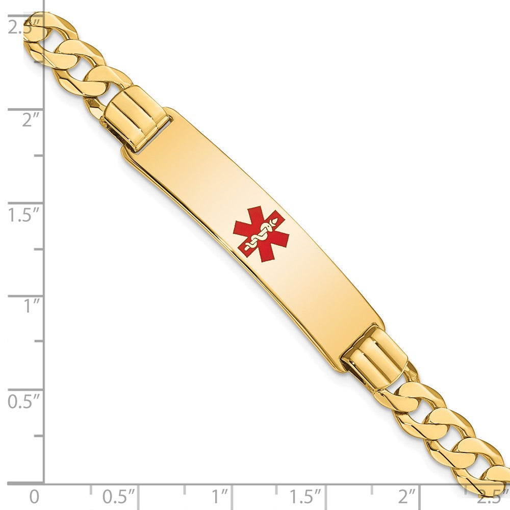 Solid 14K Yellow Gold Medical Red Enamel Curb Link ID Bracelet