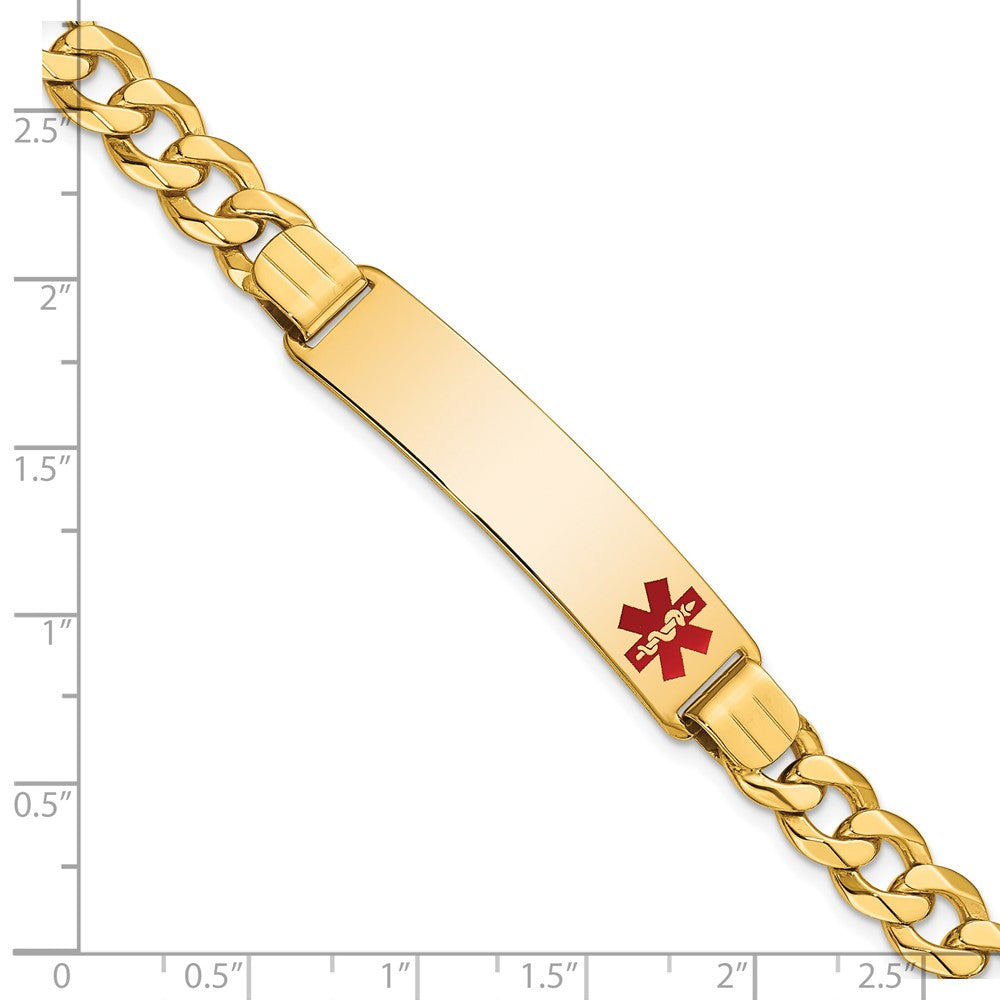 Solid 14K Yellow Gold Medical Red Enamel Flat Curb Link ID Bracelet