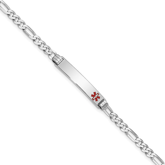Solid 14K White Gold Medical Red Enamel Figaro Link ID Bracelet