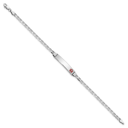 Solid 14K White Gold Medical Red Enamel Anchor Link ID Bracelet
