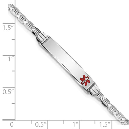 Solid 14K White Gold Medical Red Enamel Anchor Link ID Bracelet