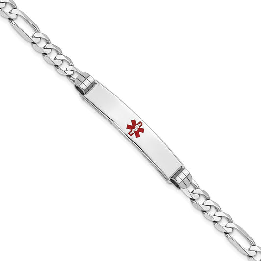 Solid 14K White Gold Medical Red Enamel Figaro Link ID Bracelet