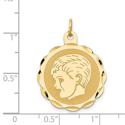 14k Yellow Gold Boy Head on .011 Gauge Engravable Scalloped Disc Charm