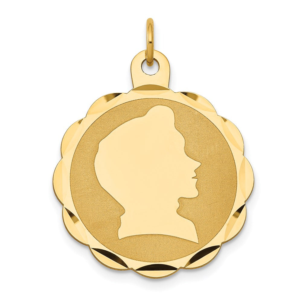 14k Yellow Gold Boy Head on .013 Gauge Engravable Scalloped Disc Charm