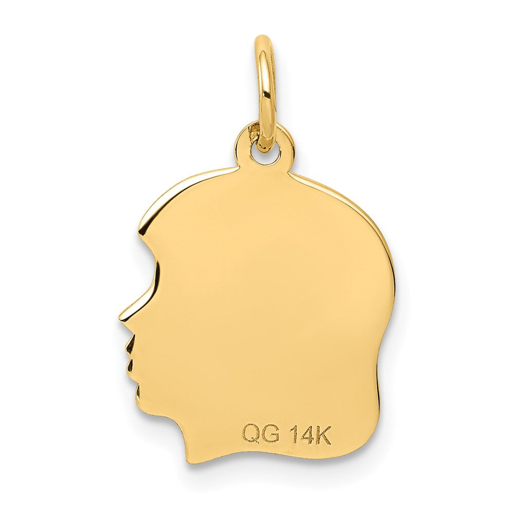 14k Yellow Gold.018 Depth Engravable Girl Head Charm
