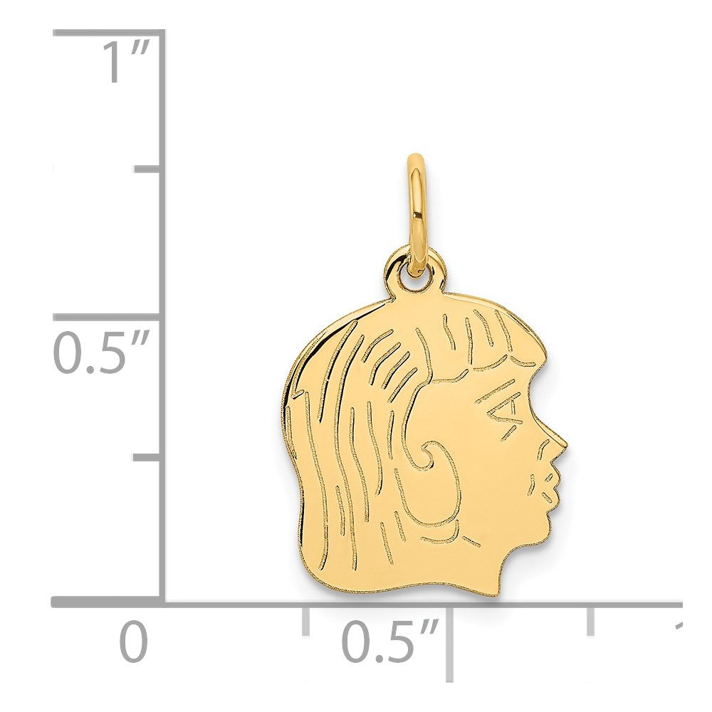 14k Yellow Gold.018 Depth Engravable Girl Head Charm
