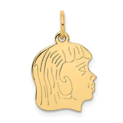 14k Yellow Gold.018 Depth Engravable Girl Head Charm