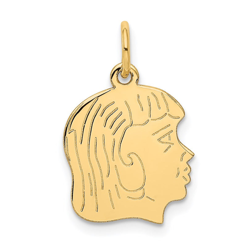 14k Yellow Gold.018 Depth Engravable Girl Head Charm