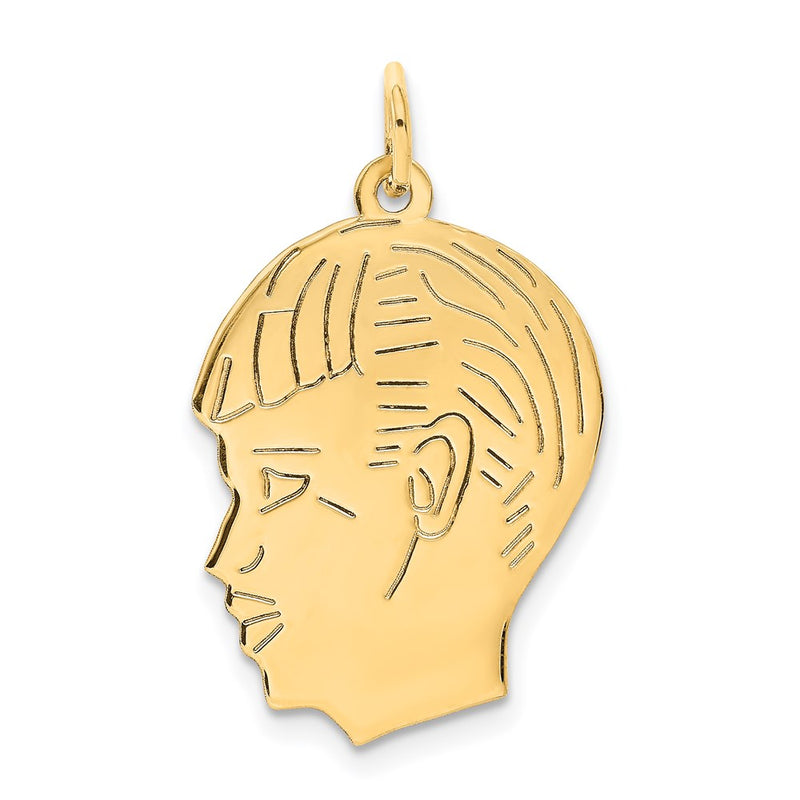 14k Yellow Gold.011 Depth Engravable Boy Head Charm