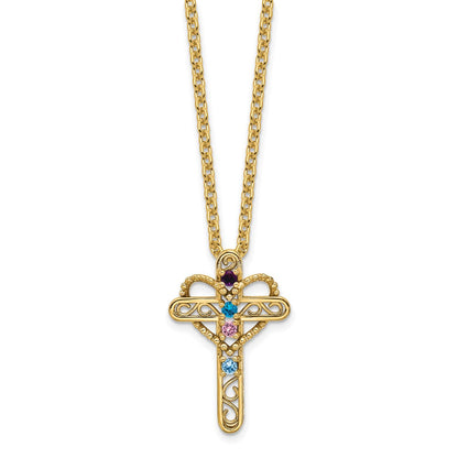 14k Genuine 4 Stone Mother's Cross Pendant