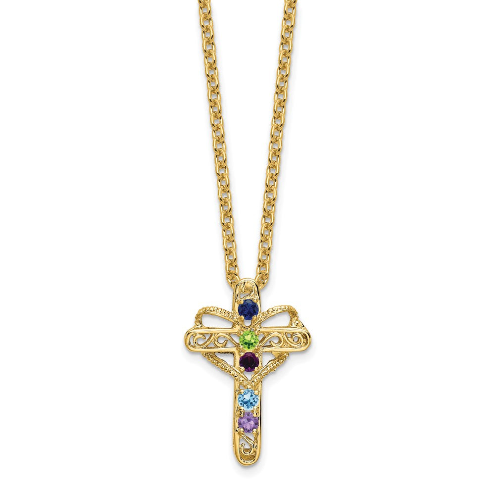 14k Genuine 5 Stone Mother's Cross Pendant