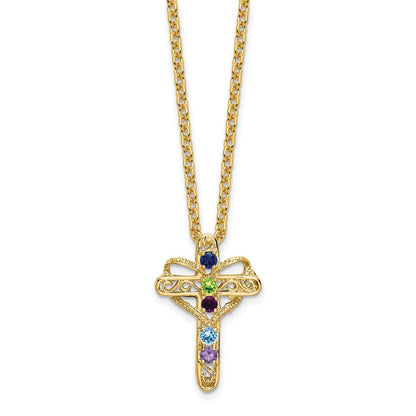 14k Genuine 5 Stone Mother's Cross Pendant