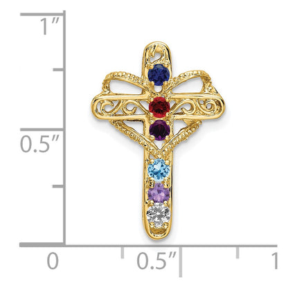 14k Genuine 6 Stone Mother's Cross Pendant