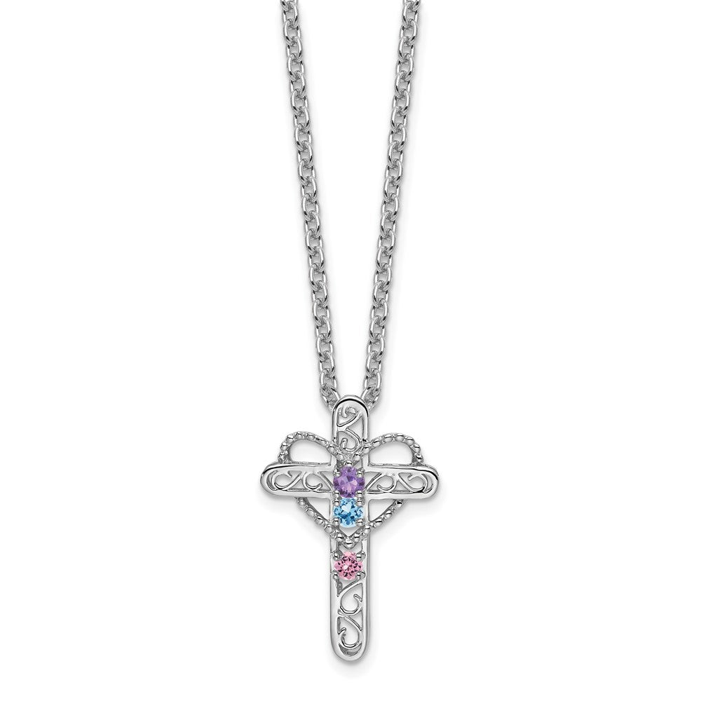 14k White Gold Synthetic Mother's Cross Pendant
