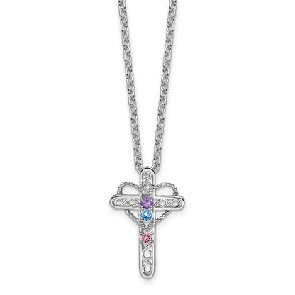 14k White Gold Synthetic Mother's Cross Pendant