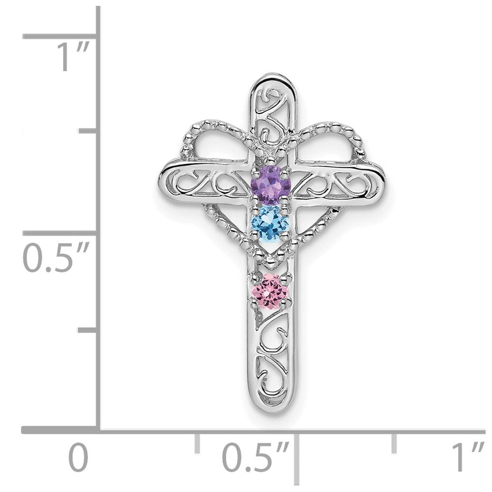 14k White Gold Synthetic Mother's Cross Pendant