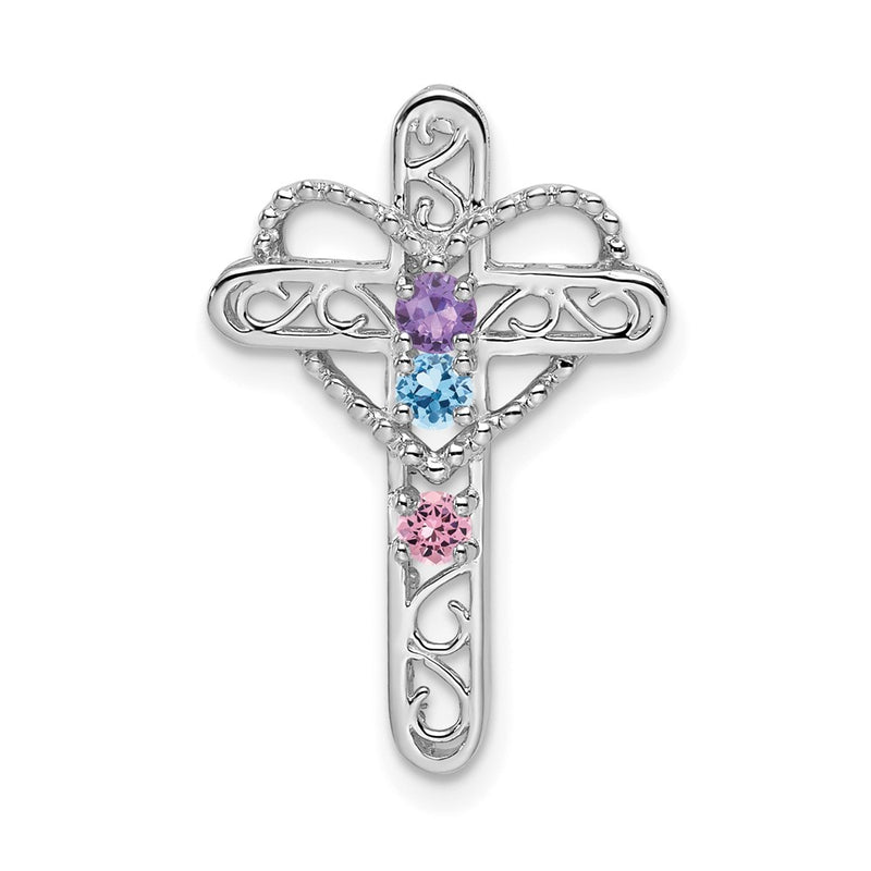 14k White Gold Genuine Mother's Cross Pendant