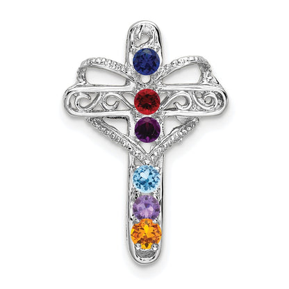 14k White Gold Synthetic Mother's Cross Pendant