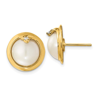 14k 10 12mm Cultured Mabe Pearl and Diamond Earrings