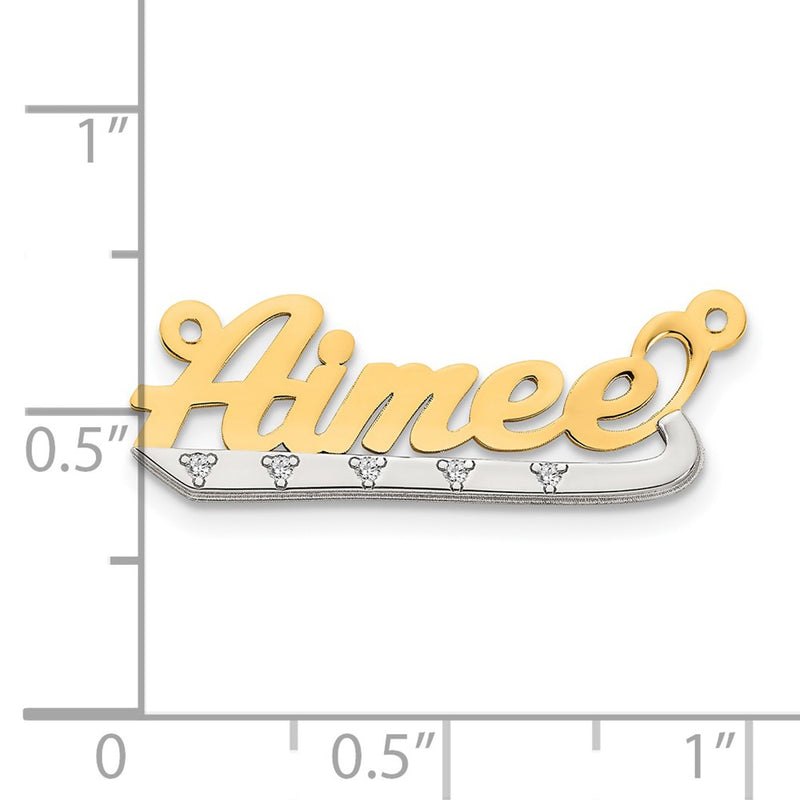 14k Two tone .03ct Diamond Name Plate