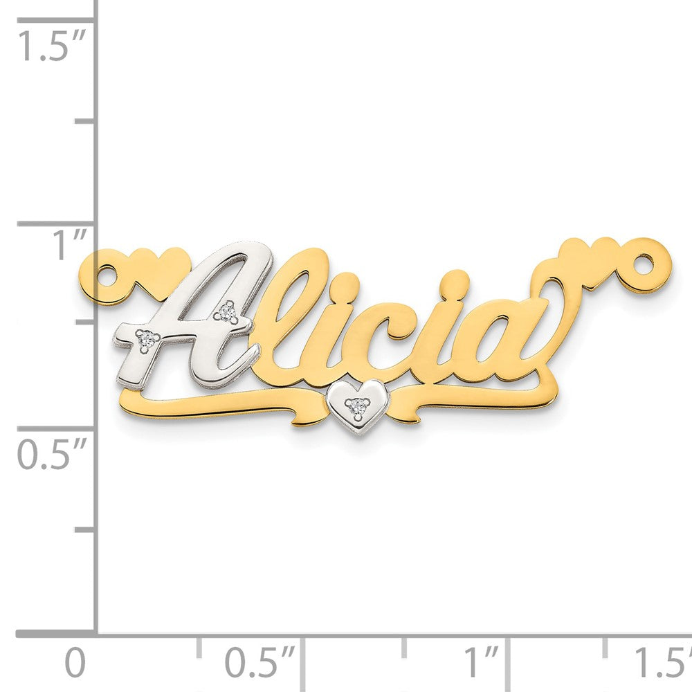 14k Two tone .02ct Diamond Name Plate