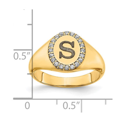 14K Yellow Gold Initial Oval with Real Diamond Classic Signet Ring