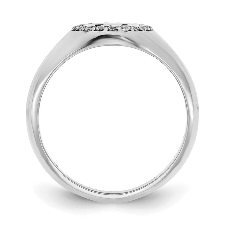 14K White Gold Initial Oval with Real Diamond Classic Signet Ring