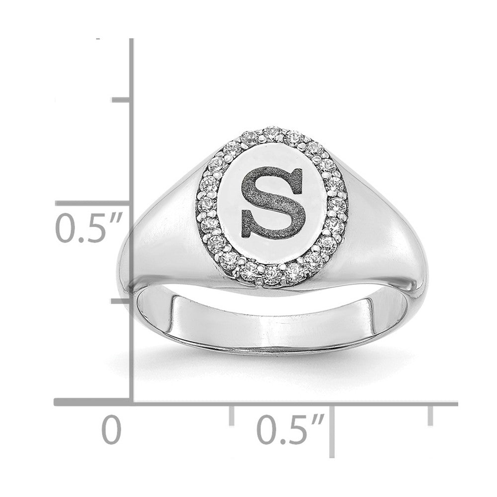 14K White Gold Initial Oval with Real Diamond Classic Signet Ring