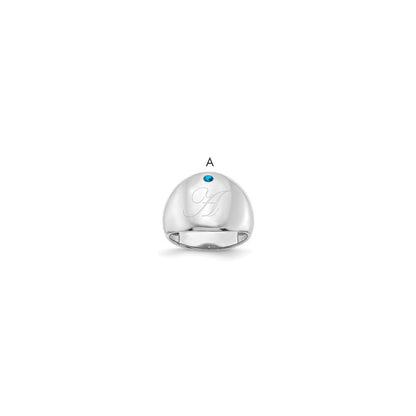 14K White Gold 1 Birthstone Personalized Cigar Ring