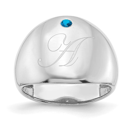 14K White Gold 1 Birthstone Personalized Cigar Ring