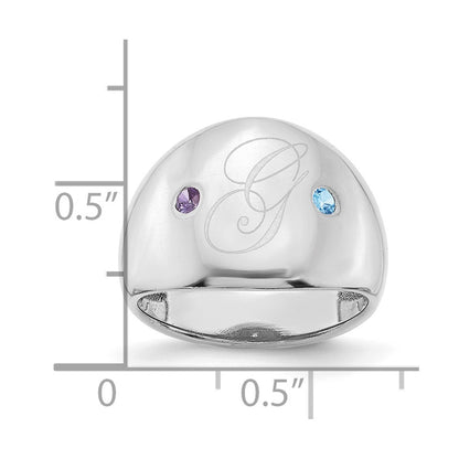 14K White Gold 2 Birthstone Personalized Cigar Ring