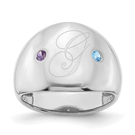 14K White Gold 2 Birthstone Personalized Cigar Ring