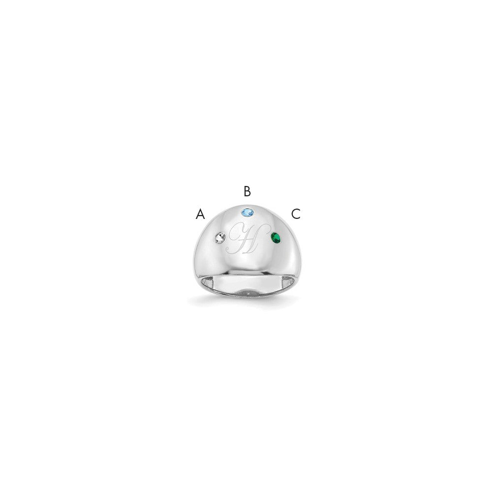 14K White Gold 3 Birthstone Personalized Cigar Ring