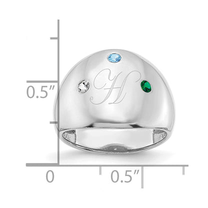 14K White Gold 3 Birthstone Personalized Cigar Ring