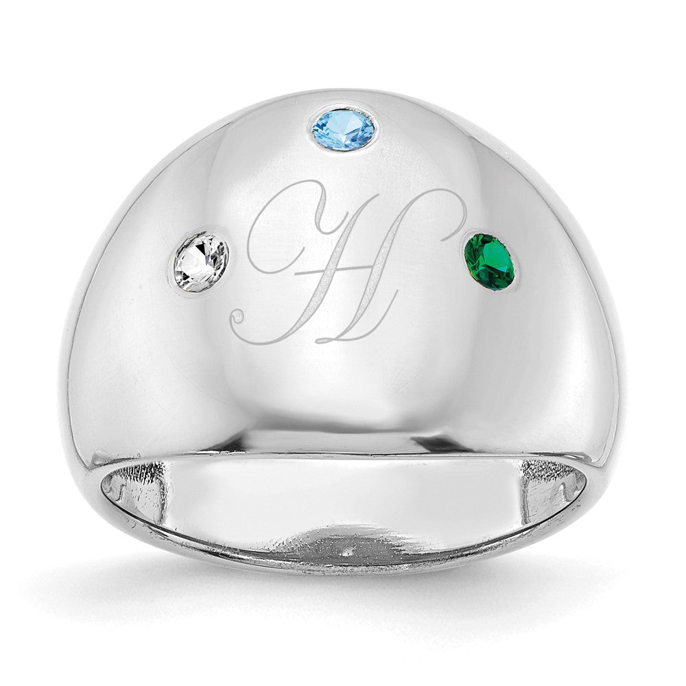 14K White Gold 3 Birthstone Personalized Cigar Ring