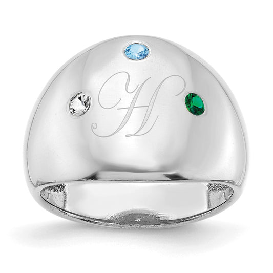 14K White Gold 3 Birthstone Personalized Cigar Ring