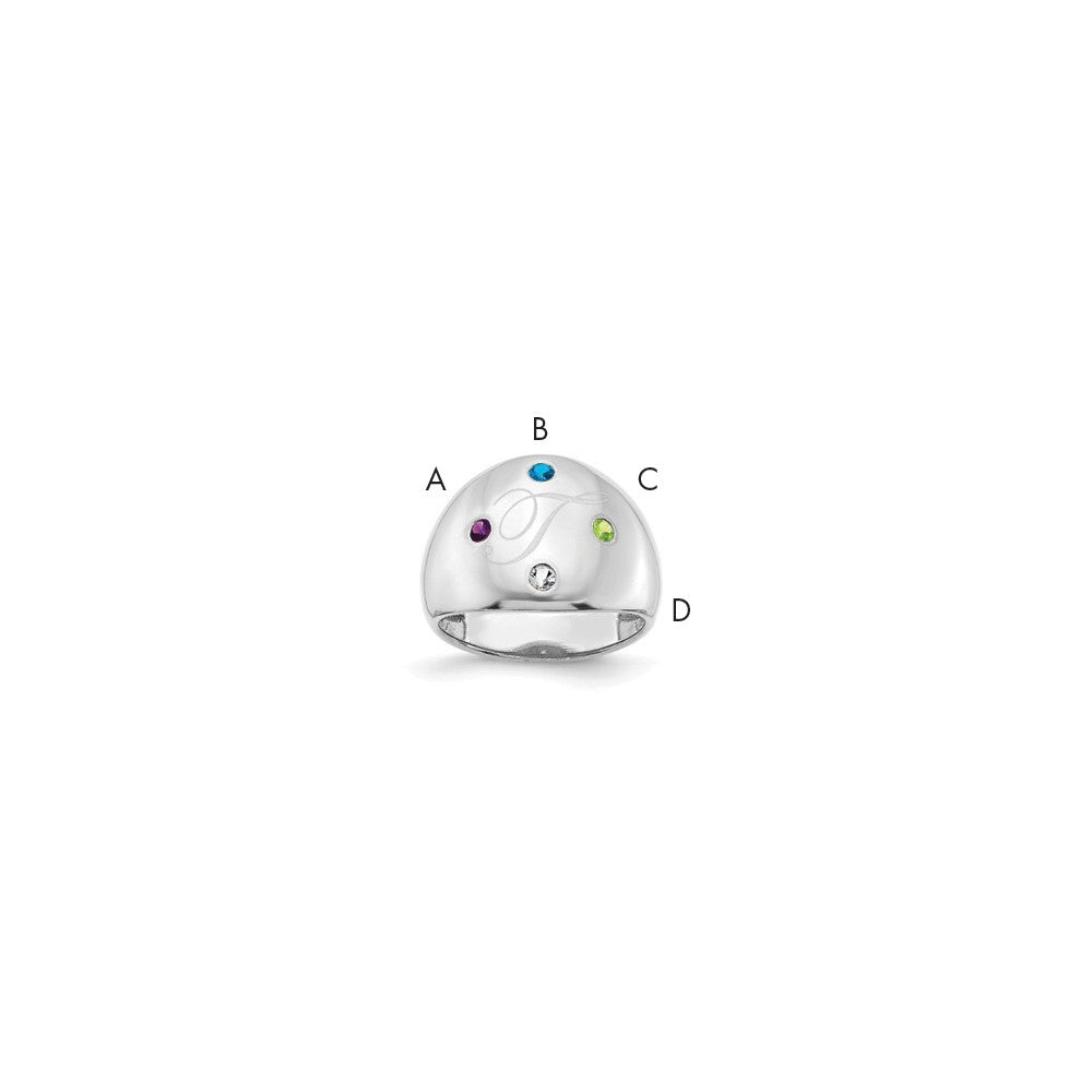 14K White Gold 4 Birthstone Personalized Cigar Ring