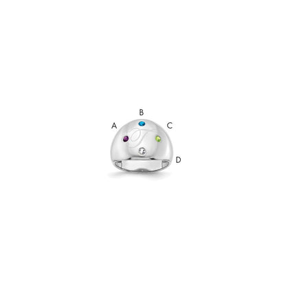 14K White Gold 4 Birthstone Personalized Cigar Ring