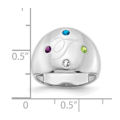 14K White Gold 4 Birthstone Personalized Cigar Ring