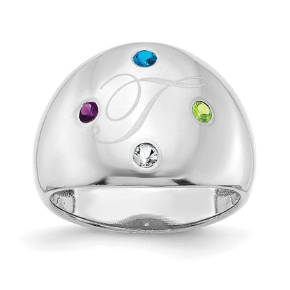 14K White Gold 4 Birthstone Personalized Cigar Ring