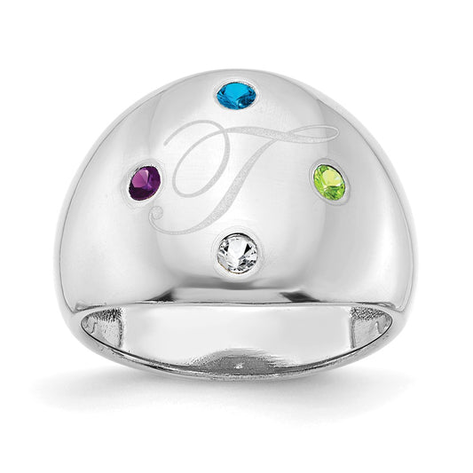 14K White Gold 4 Birthstone Personalized Cigar Ring