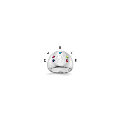 14K White Gold 5 Birthstone Personalized Cigar Ring