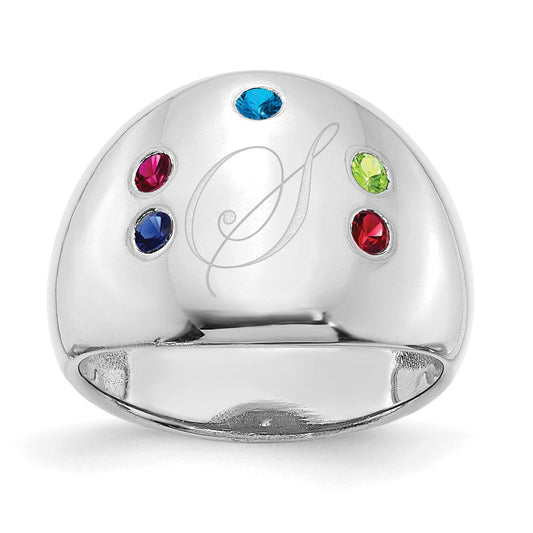 14K White Gold 5 Birthstone Personalized Cigar Ring