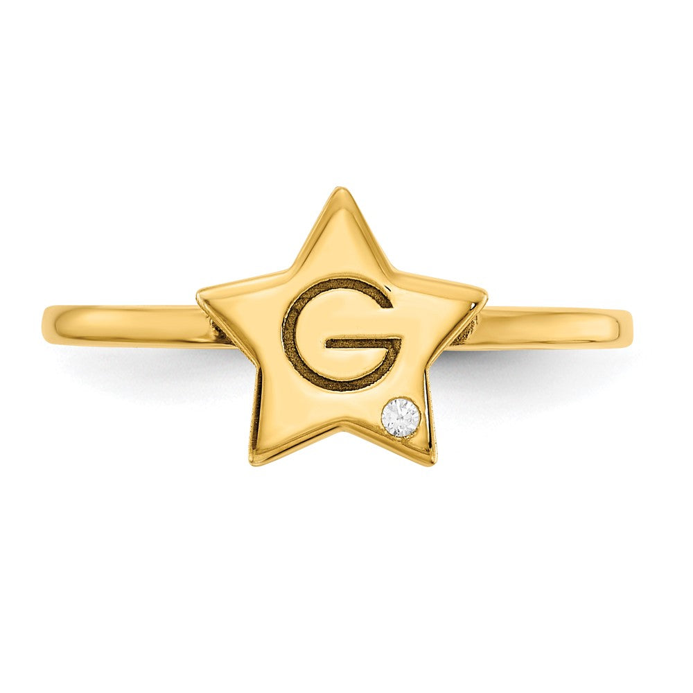 14K Yellow Gold Initial Star with Real Diamond Signet Ring