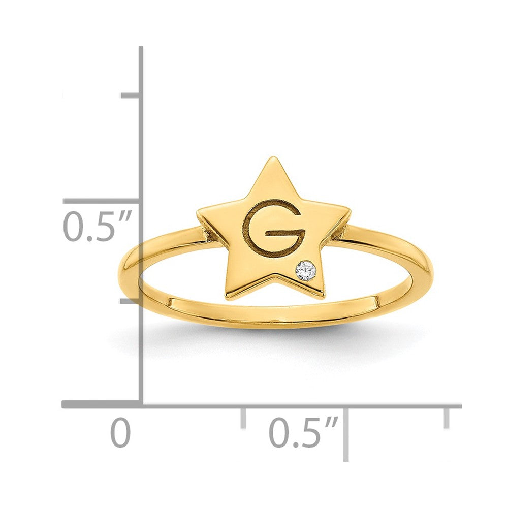 14K Yellow Gold Initial Star with Real Diamond Signet Ring