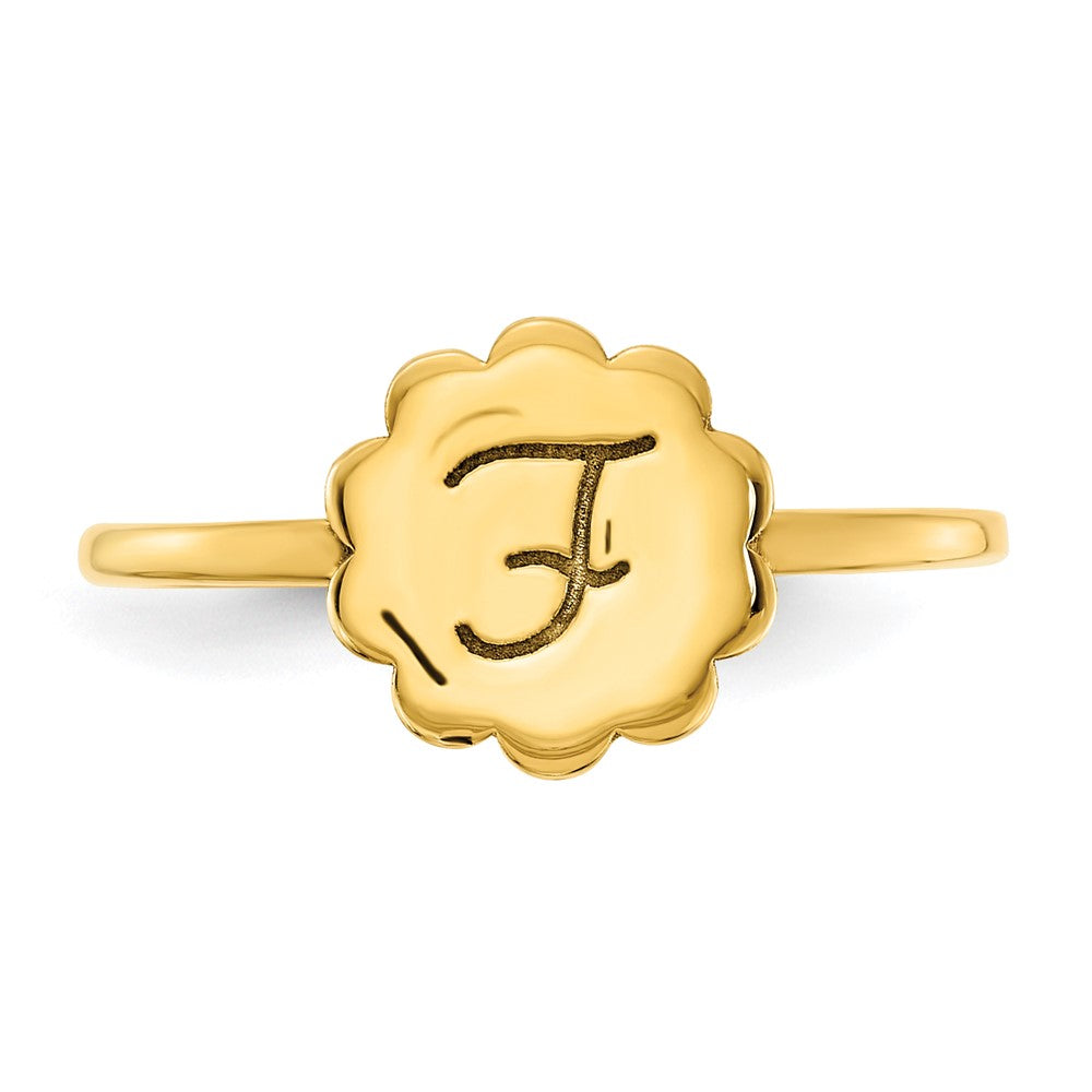 14K Yellow Gold Initial Flower Signet Ring