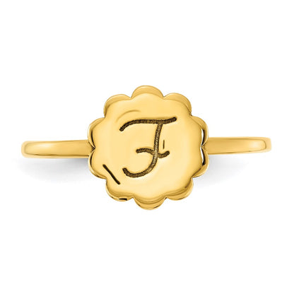 14K Yellow Gold Initial Flower Signet Ring