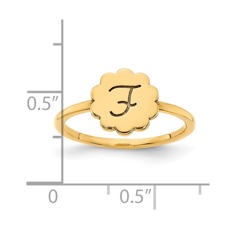 14K Yellow Gold Initial Flower Signet Ring