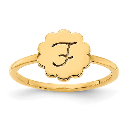 14K Yellow Gold Initial Flower Signet Ring